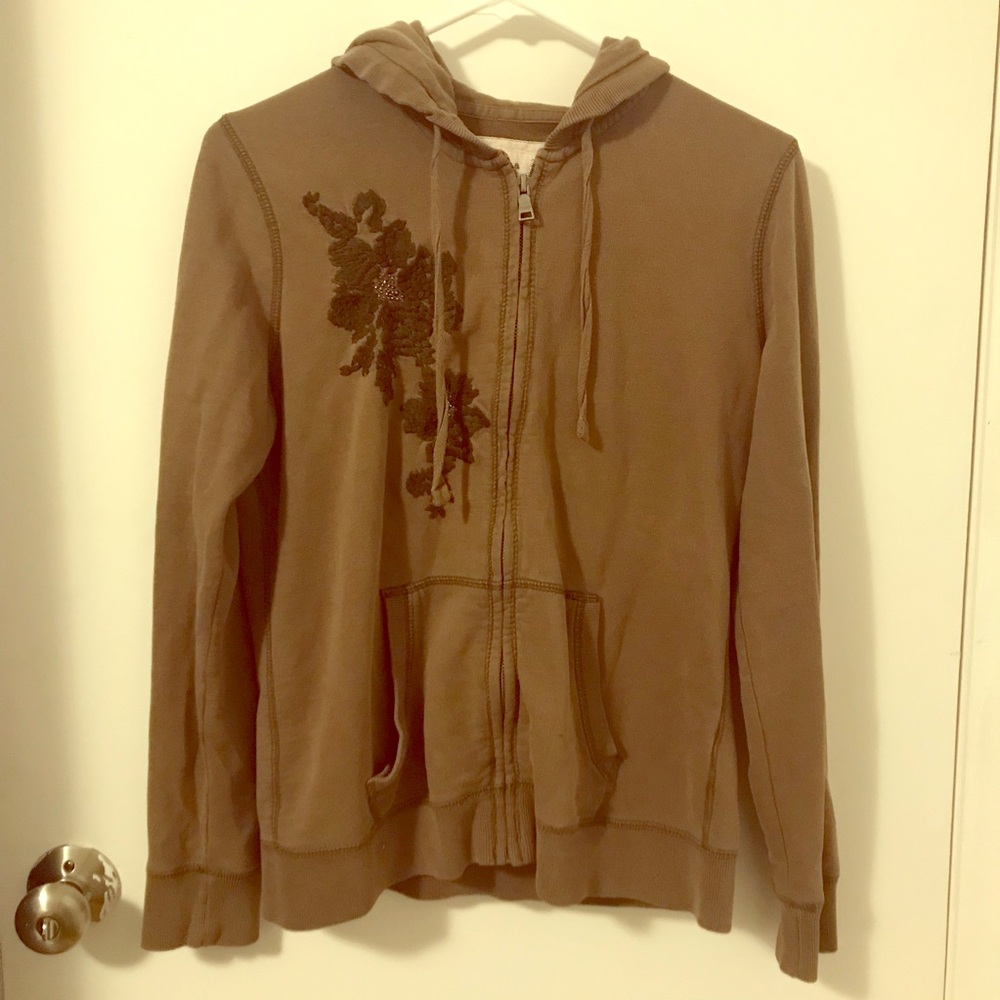 Brown floral zip up hoodie
